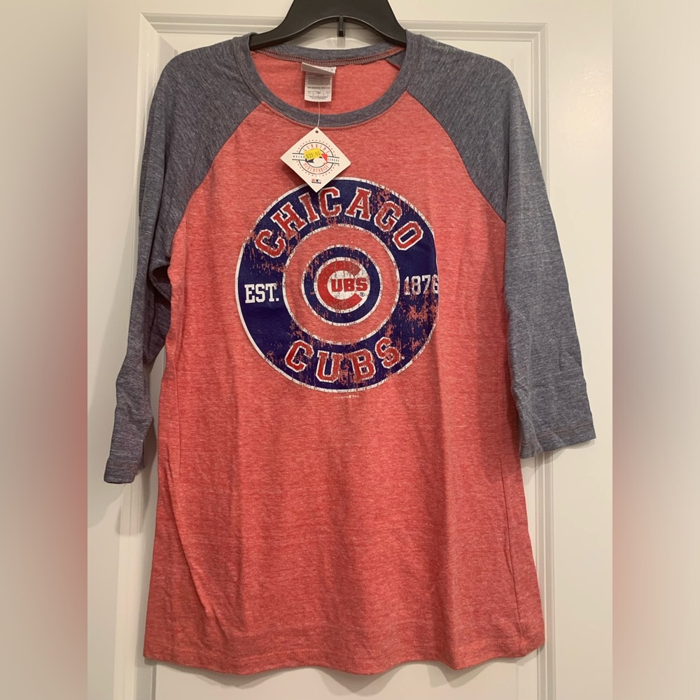 NWT; Chicago Cubs Baseball T 1/4 sleeves, Red Tee w/Blue Sleeves